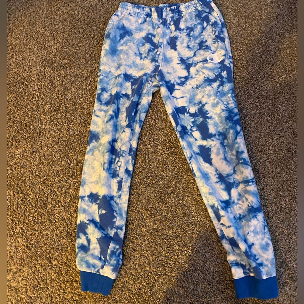 Blue tie-dye champion sweatpants